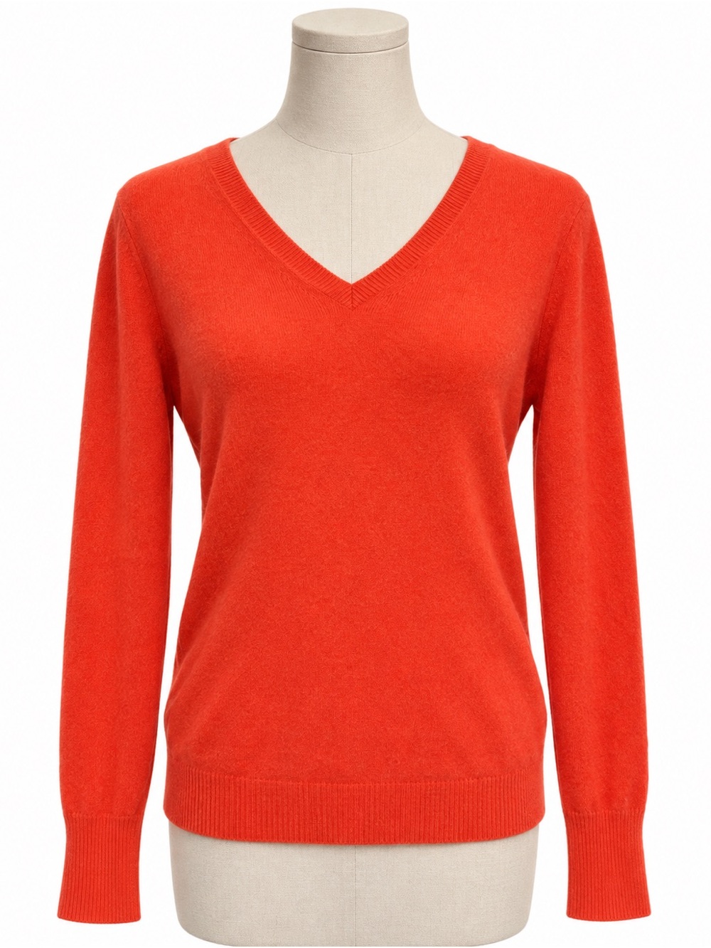 Halogen 2-Ply 100% Cashmere V-Neck Sweater Coral Orange Size L